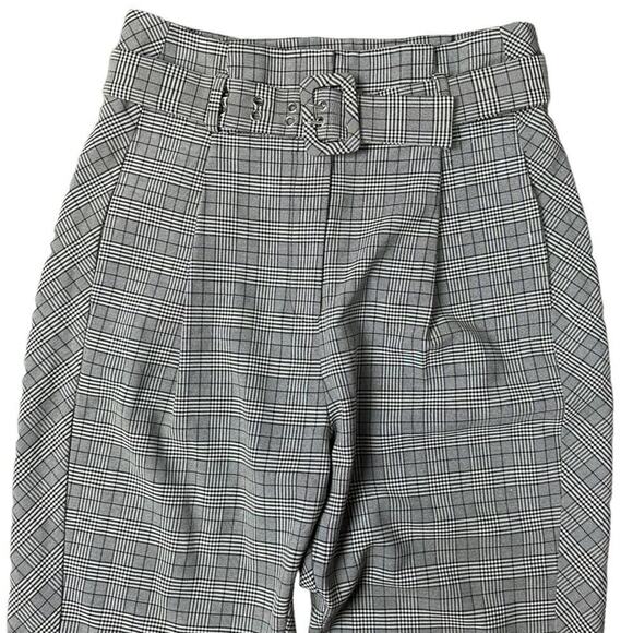 Walter Baker Plaid High Waist Paper Bag Wide Leg Crop Pants Belted 6 Academia - Picture 3 of 7